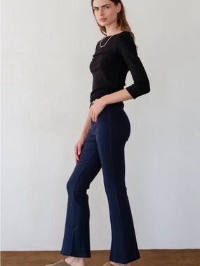 DONNI. Navy Rib Kick Flare Pants